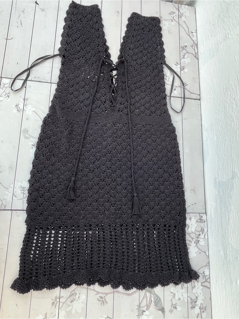 Helen Jon Black Crochet cover up and String Bikini Bottom - Picture 9 of 11